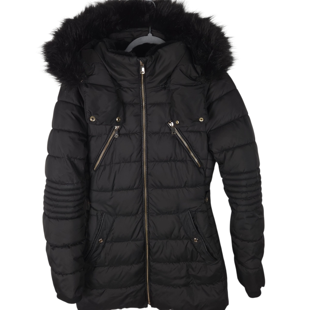 Zara Black Puffer Jacket With Faux Fur Hood